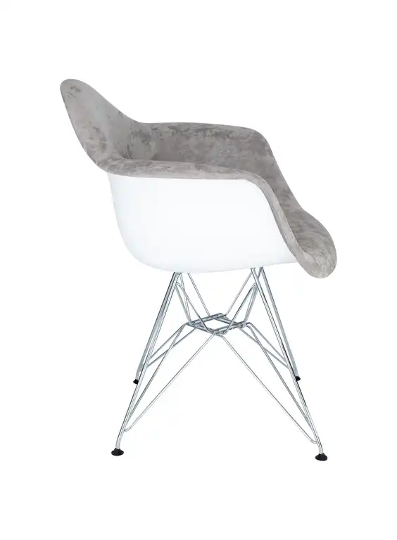 LeisureMod Willow Velvet Eiffel Metal Base Accent Chair Set of 2 Cloudy Gray