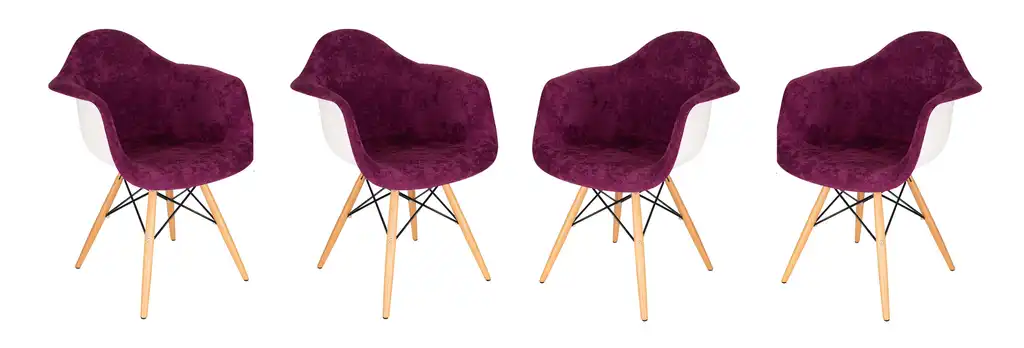 LeisureMod Willow Velvet Eiffel Wooden Base Accent Chair Set of 4 Purple