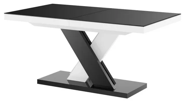 LEON Lux Extendable Dining Table, Black/White