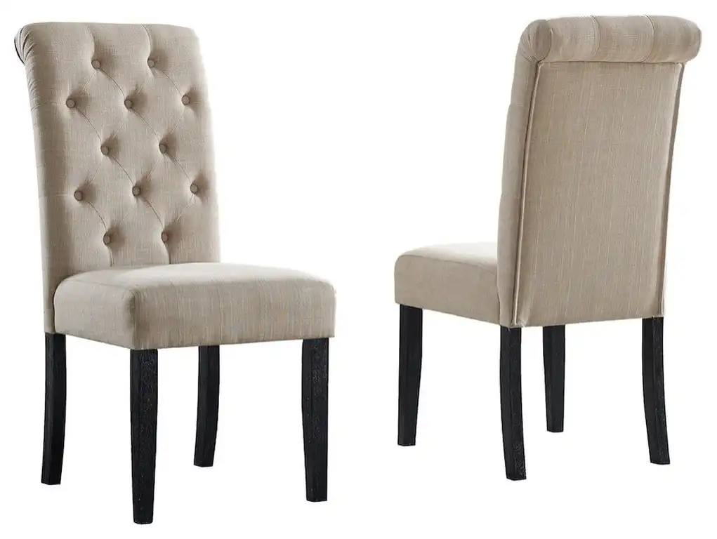 Leviton Solid Wood Tufted Asons Dining Chair, Set of 2, Tan