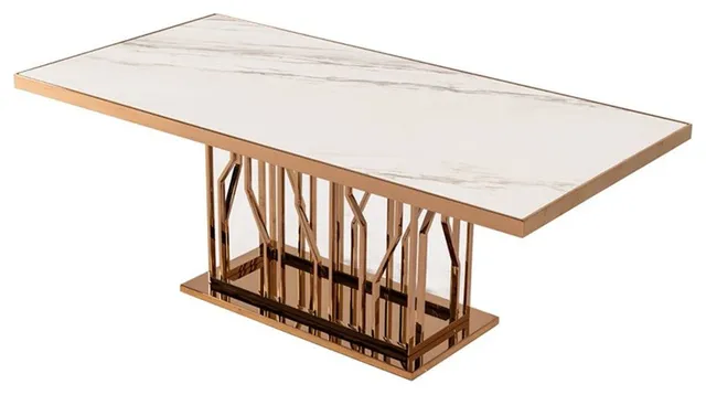 Limari Home Marston Marble & Stainless Steel Dining Table in White/Rose Gold