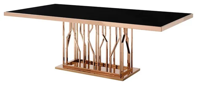 Limari Home Marston Stainless Steel & Wood Dining Table in Black/Rose Gold