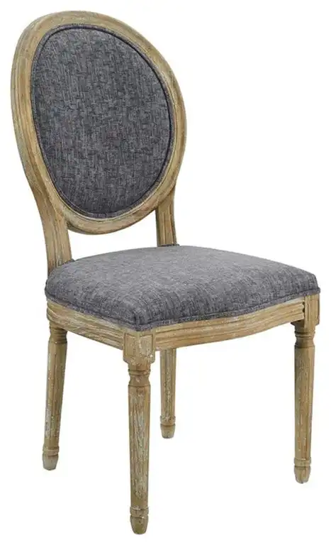 Linon Avalon Oak Wood Oval Back Set of Two Upholstered Dining Chairs in Charcoal