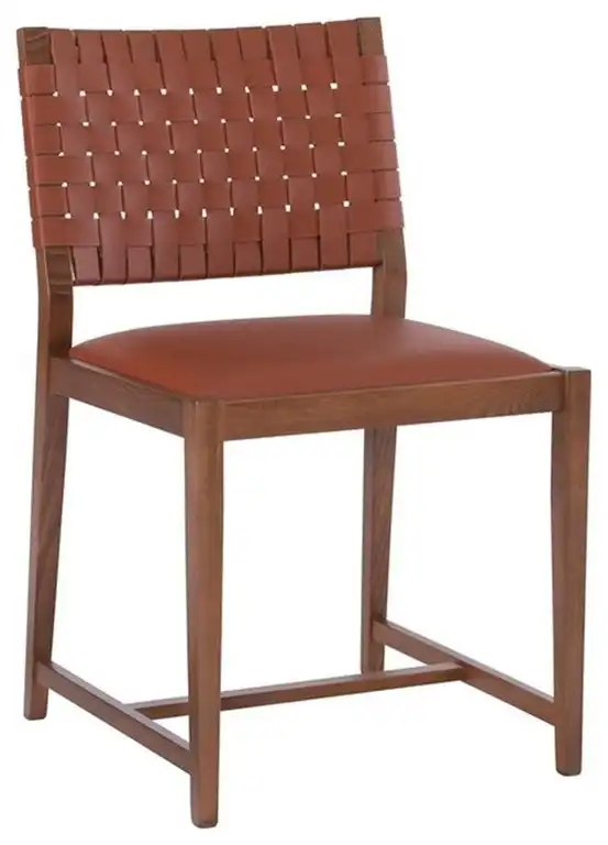 Linon Hutton Solid Wood and Leather Chair in Brown
