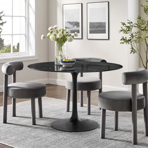 Lippa 48" Round Artificial Marble Dining Table in Black Black