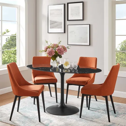 Lippa 60" Oval Artificial Marble Dining Table in Black Black