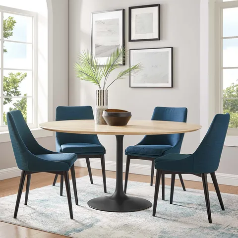 Lippa 60" Round Wood Grain Dining Table in Black Natural
