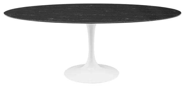 Lippa 78" Oval Artificial Marble Dining Table White Black -5198