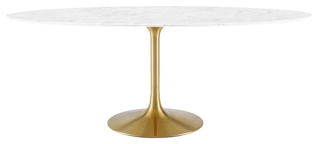 Lippa Oval Dining Table With Gold Base, Gold White, 78"