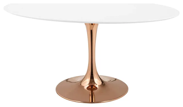 Lippa Oval Dining Table With Rose Base, White Top, 60"