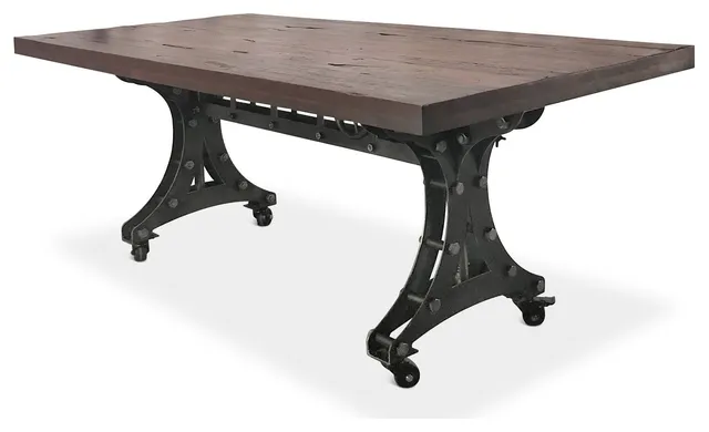 Longeron Industrial Dining Table - Adjustable - Casters - Rustic Mahogany