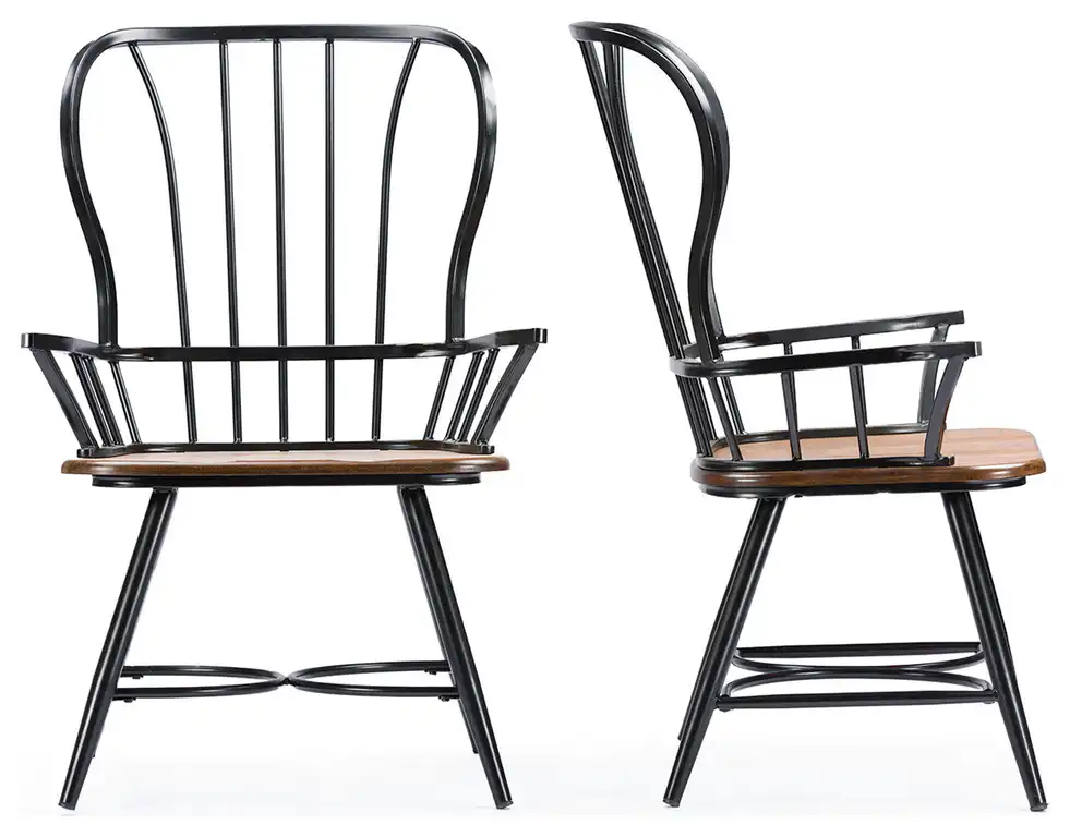 Longford Dining Arm Chairs, Set of 2, Dark Walnut/Black