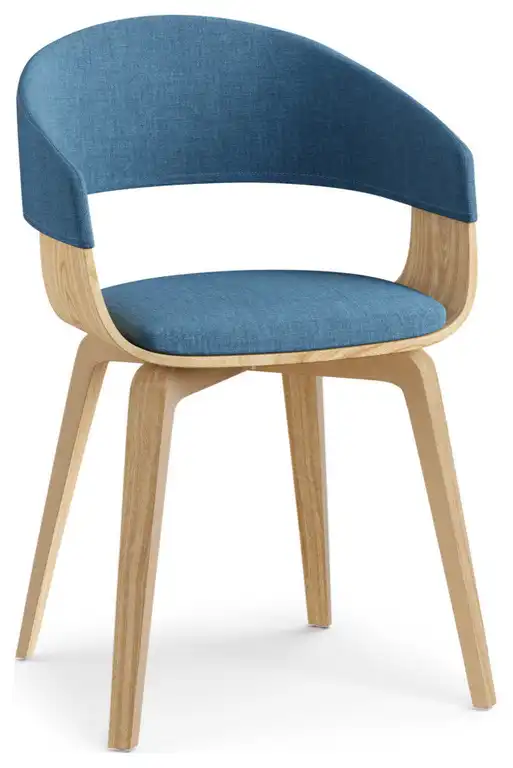 Lowell Bentwood Dining Chair With Light Wood In Blue Polyester Linen