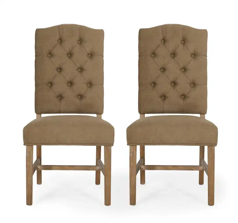 Loyning Contemporary Tufted Dining Chairs (Set of 2), Dark Beige/Natural, Fabric