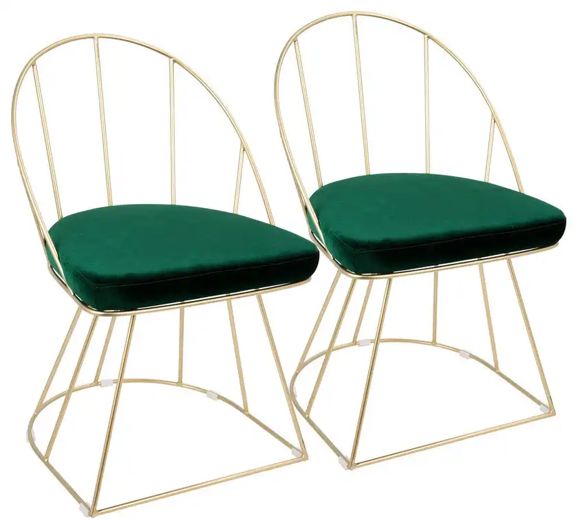 LumiSource Canary Dining Chairs, Gold Frame, Set of 2, Green Velvet
