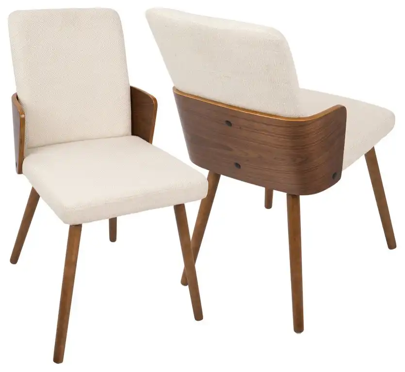 LumiSource Carmella Dining Chair, Walnut and Cream, Set of 2