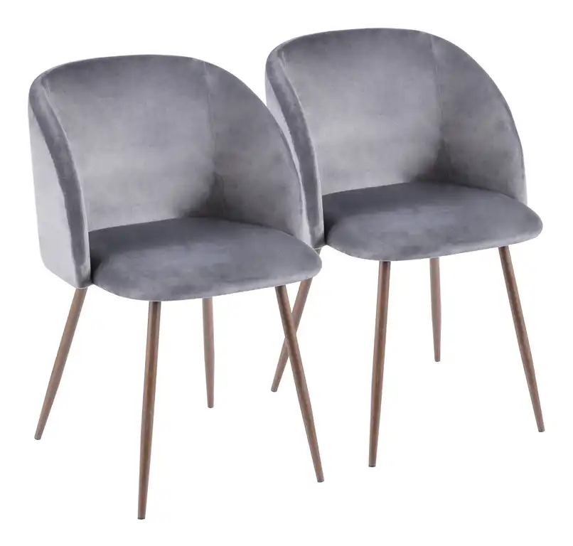 LumiSource Fran Dining Chair, Walnut and Blue Velvet, Set of 2, Walnut and Gra