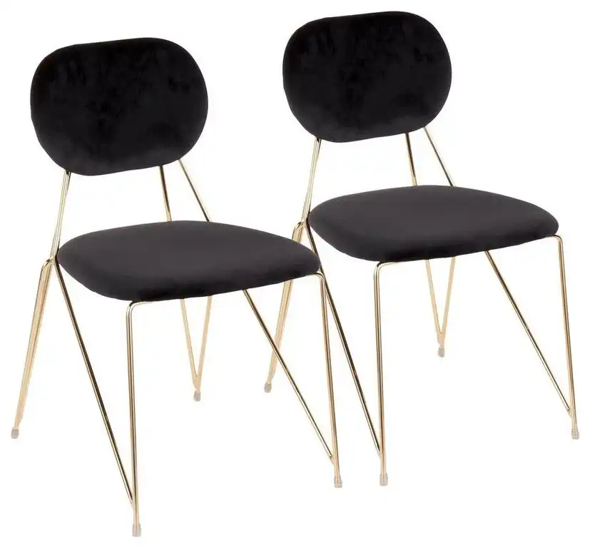 Lumisource Gwen Contemporary-Glam Chairs, Gold Metal/Black Velvet, Set of 2