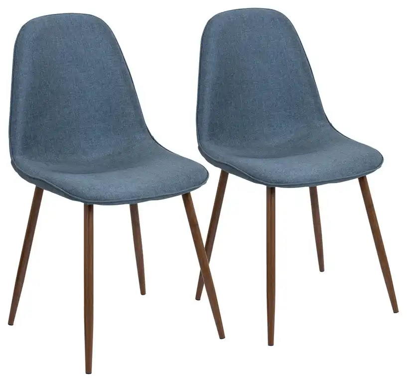 LumiSource Pebble Dining/Accent Chair, Walnut and Blue, Set of 2