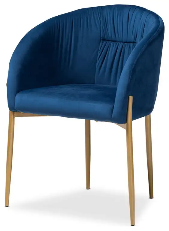 Luxe & Glam Navy Blue Velvet Fabric Upholstered Gold Finished Metal Dining Chair