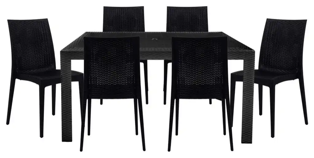 Mace 7-Piece Outdoor Dining Set with Rectangular Table and Stackable Chairs
