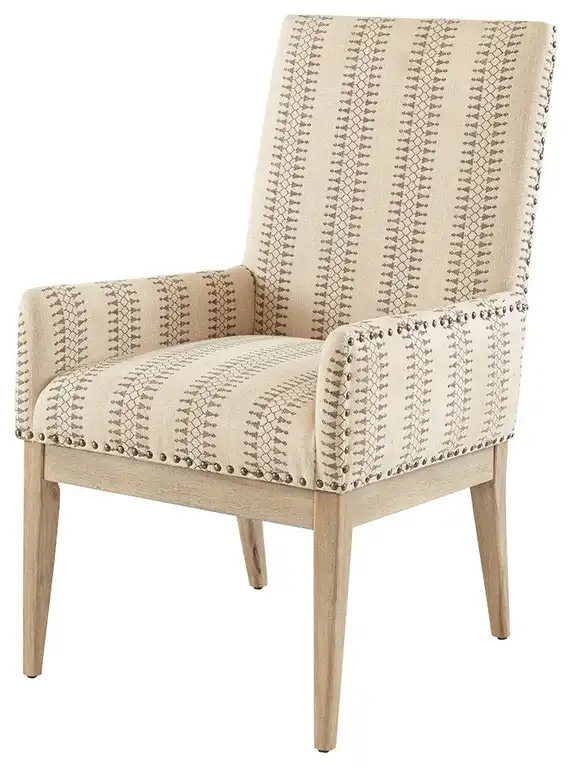 Madison Park Rika Striped Geo High Back Farmhouse Dining Chair, Cream, Set of 2