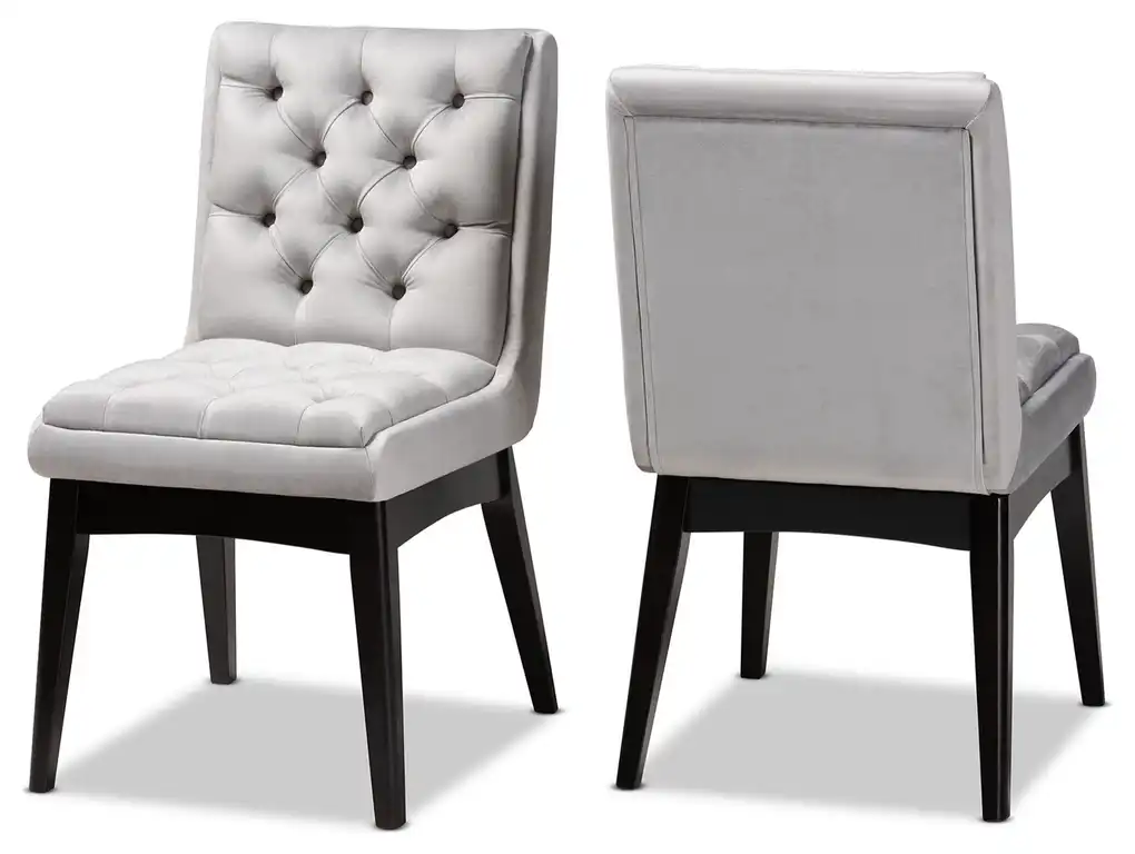 Makar Light Grey Upholstered and Walnut Brown Wood 2-Piece Dining Chair Set Set