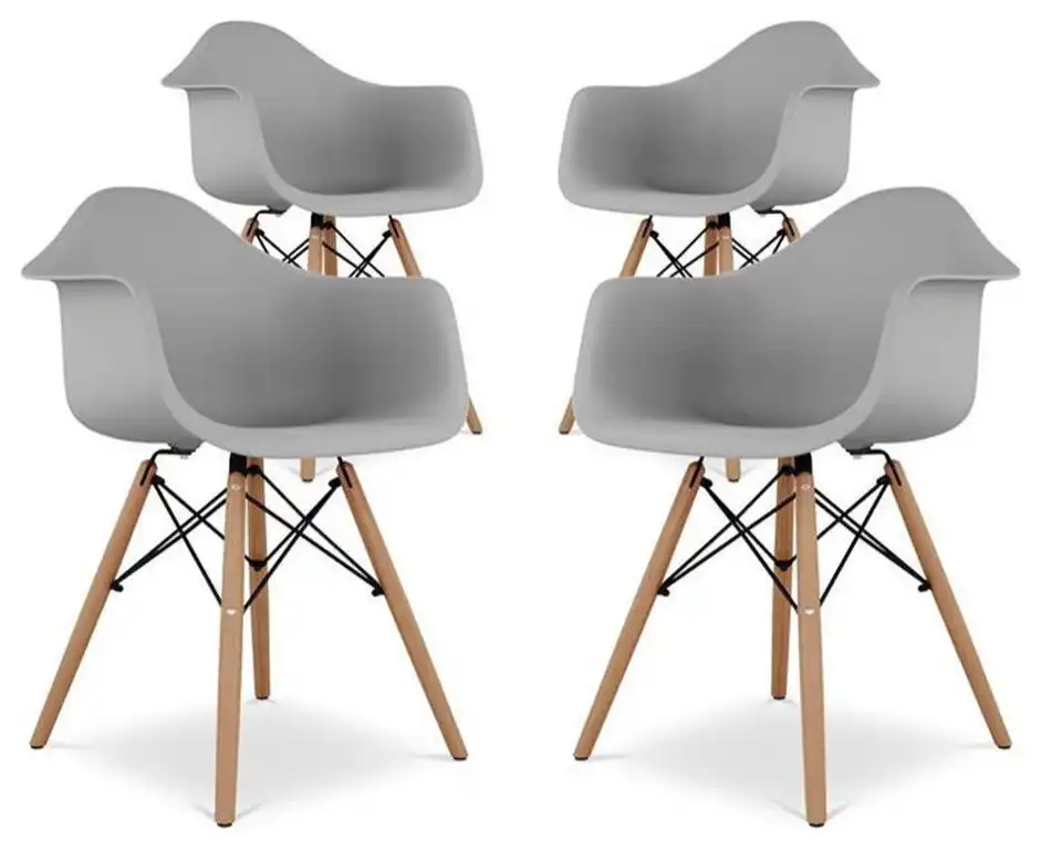 Maklaine 17.5 inches Plastic and Beech Wood Armchairs in Gray (Set of 4)