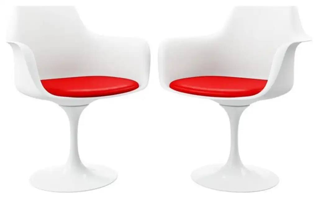 Maklaine 18 inches Mid-Century Plastic and Metal Armchairs in Red (Set of 2)