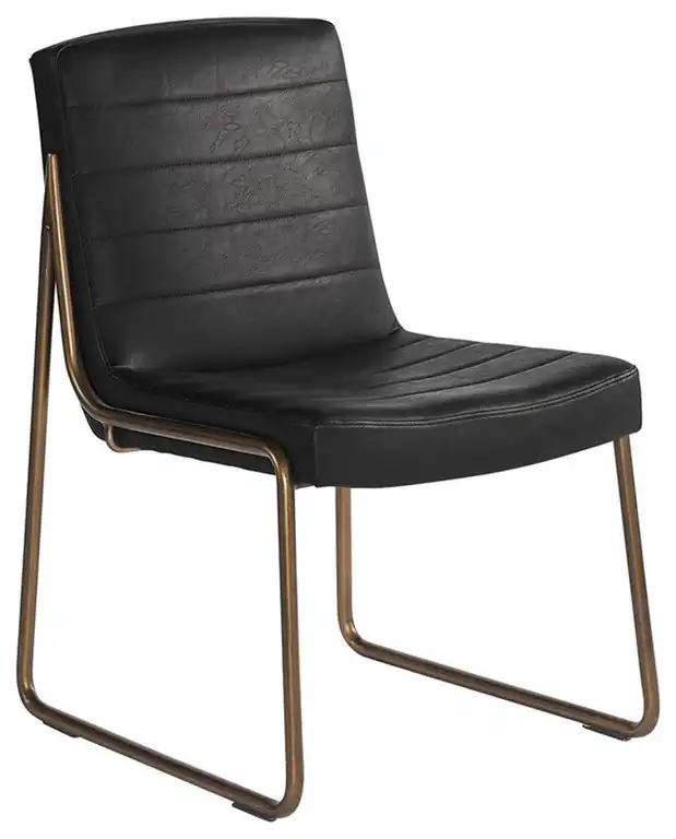 Maklaine 19.5" Contemporary Faux Leather Dining Chair in Black (Set of 2)