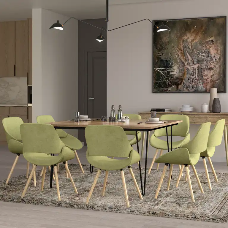 Malden Bentwood Dining Chair with Light Wood in Acid Green Woven Fabric