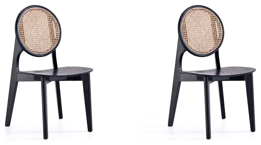 Manhattan Comfort Versailles Dining Chair, Black/Natural Cane, Set of 2