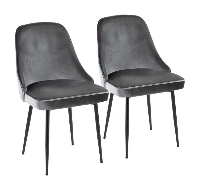 Marcel Dining Chair, Set of 2, Black Metal, Blue Velvet