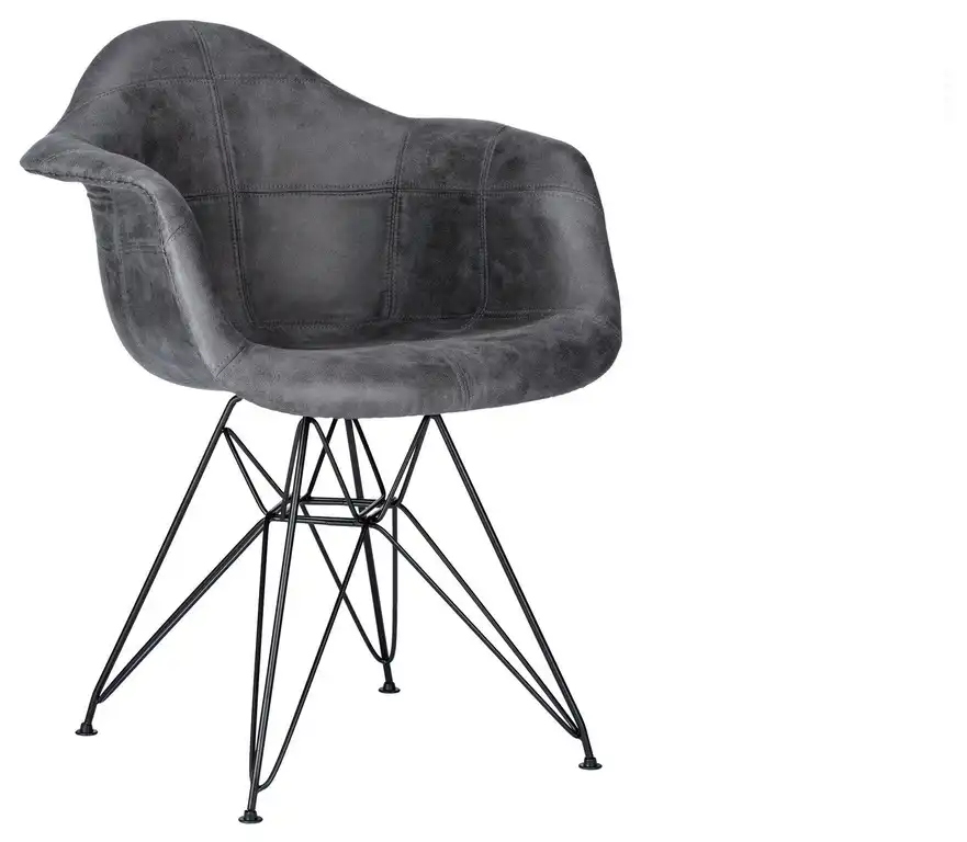 Markle Cool Gray LeatherFabric Stitch Upholstered Dining Chair w/Black Steel Leg