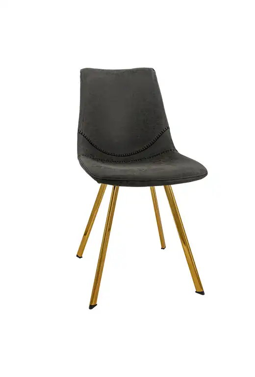 Markley Modern Leather Dining Chair With Gold Legs, Charcoal Black, MCG18BL