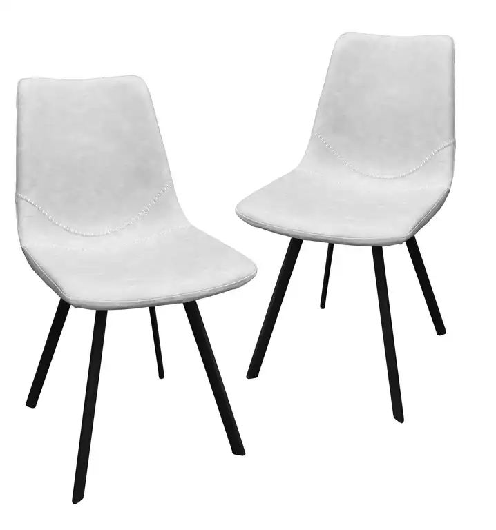 Markley Modern Leather Dining Chair With Metal Legs Set of 2, Light Gray