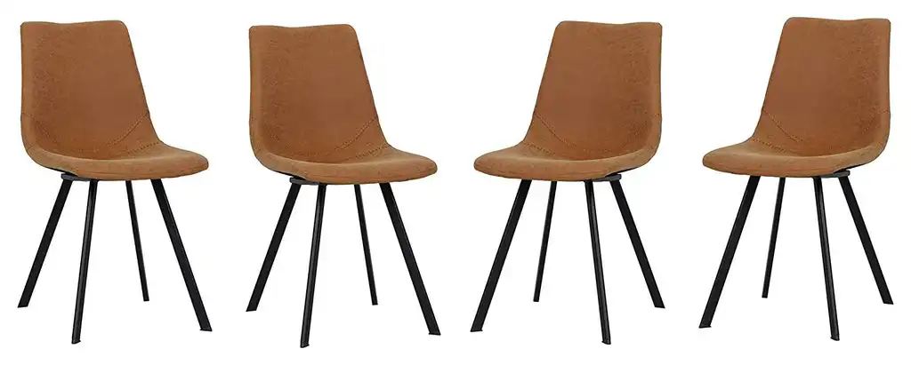 Markley Modern Leather Dining Chair With Metal Legs Set of 4 Light Brown