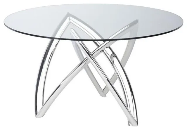 Martina 54-inch Dining Table in Polished Stainless Steel and Tempered Glass