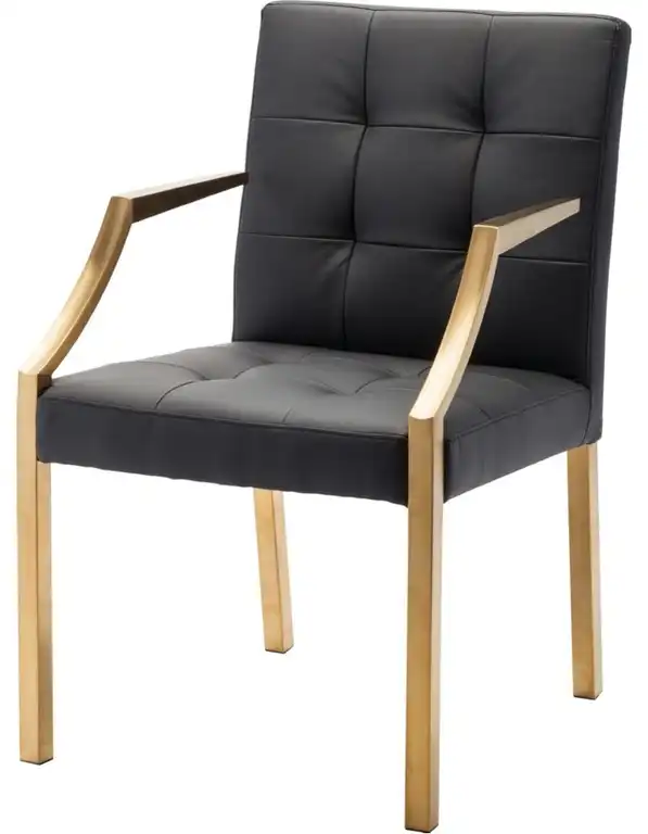 Maxim Dining Armchair with Brushed Gold Stainless Steel Frame, Black