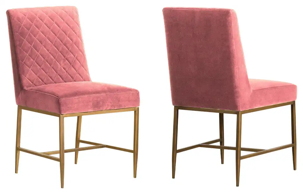 Memphis Pink Velvet and Antique Brass Accent Dining Chair- Set of 2