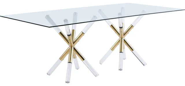 Mercury Dining Table with Acrylic and Gold Legs, Rectangular Glass Top
