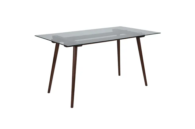 Meriden 31.5" x 55" Rectangular Solid Walnut Wood Table with Clear Glass Top