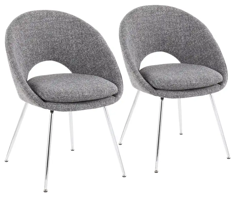 Metro Contemporary Chair, Chrome/Gray Noise Fabric, Set of 2