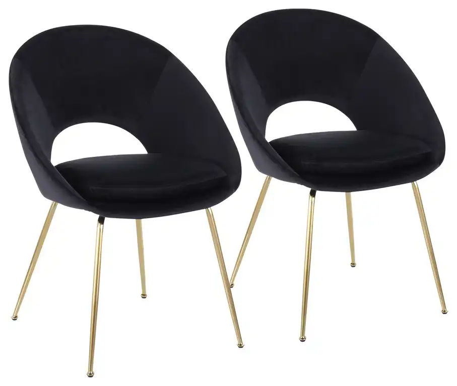 Metro Contemporary Chair, Gold Metal/Black Velvet, Set of 2