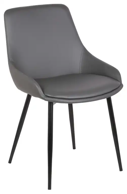 Mia Dining Chair in Gray Faux Leather w/ Black Powder Coated Metal Legs