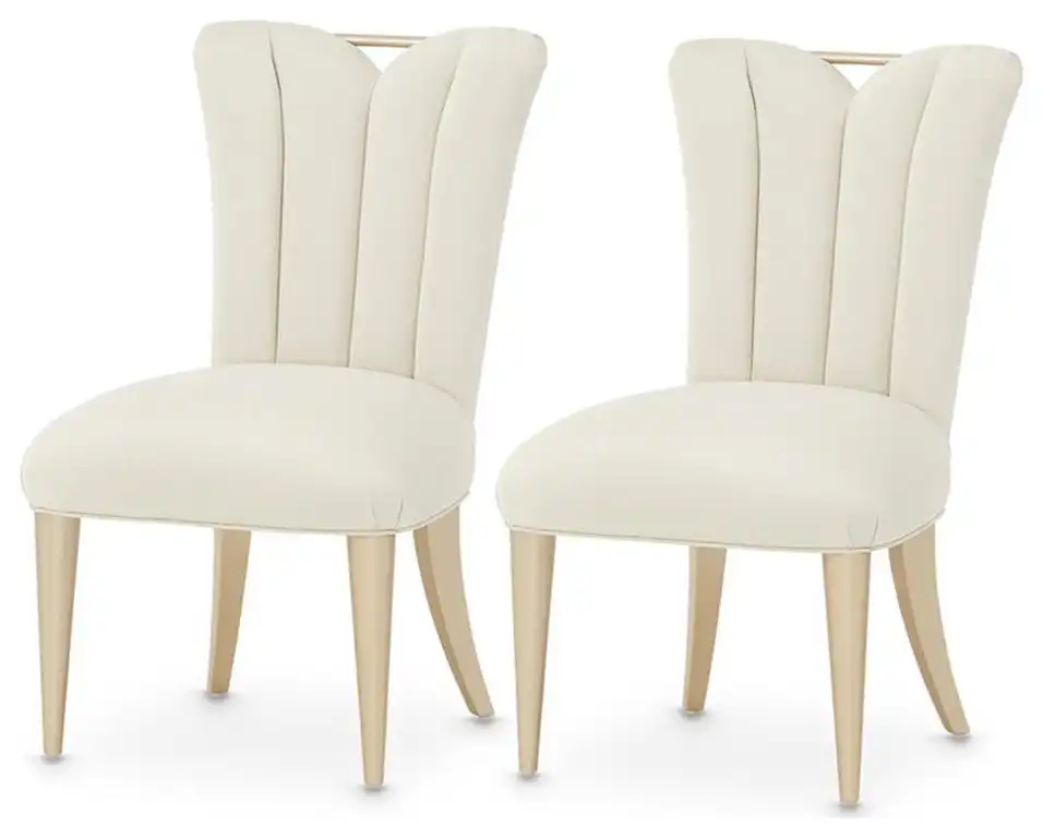 Michael Amini La Rachelle Dining Side Chair in Champagne Ivory Jacquard Set of 2
