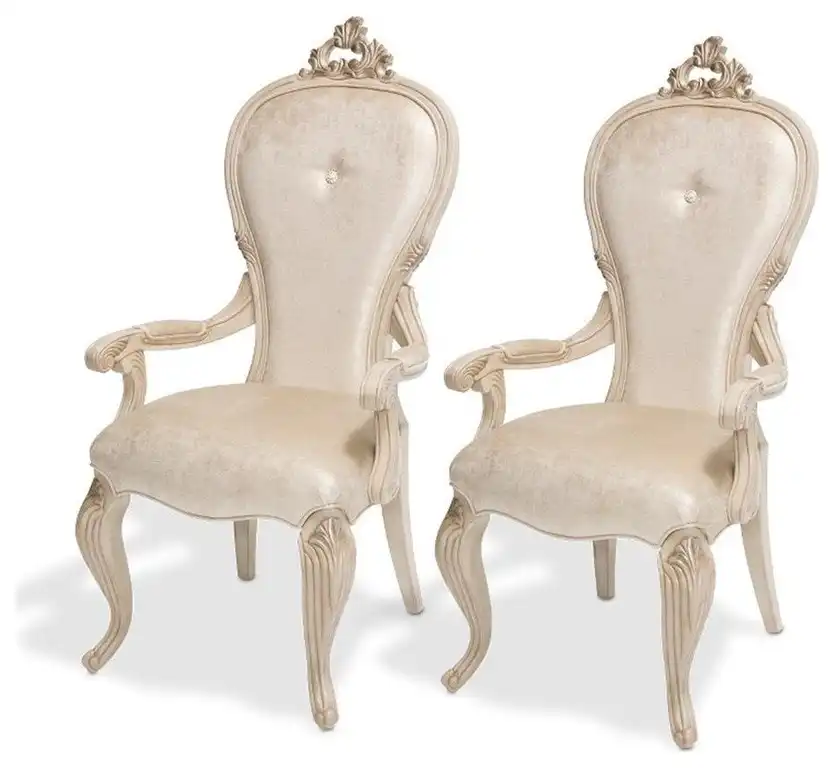 Michael Amini Platine de Royale Velvet Dining Chair - Set of 2 - Champagne Ivory