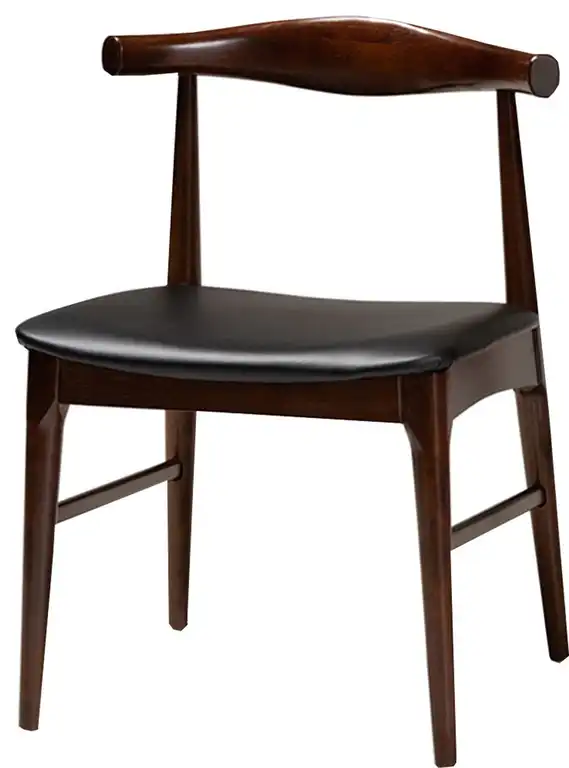 Mid-Century Black Leather Upholstered Walnut-Finished Wood Dining Set of 2