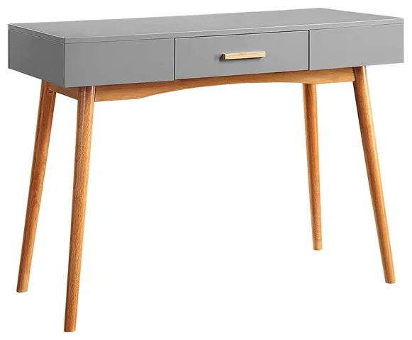 Mid-Century Modern Desk With Storage Drawers & Natural Wood Legs, 39.5" Wide