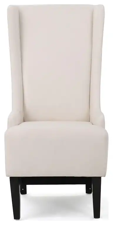 Mid-Century Modern Dining Chair with High Wing Back & Padded Beige Seat